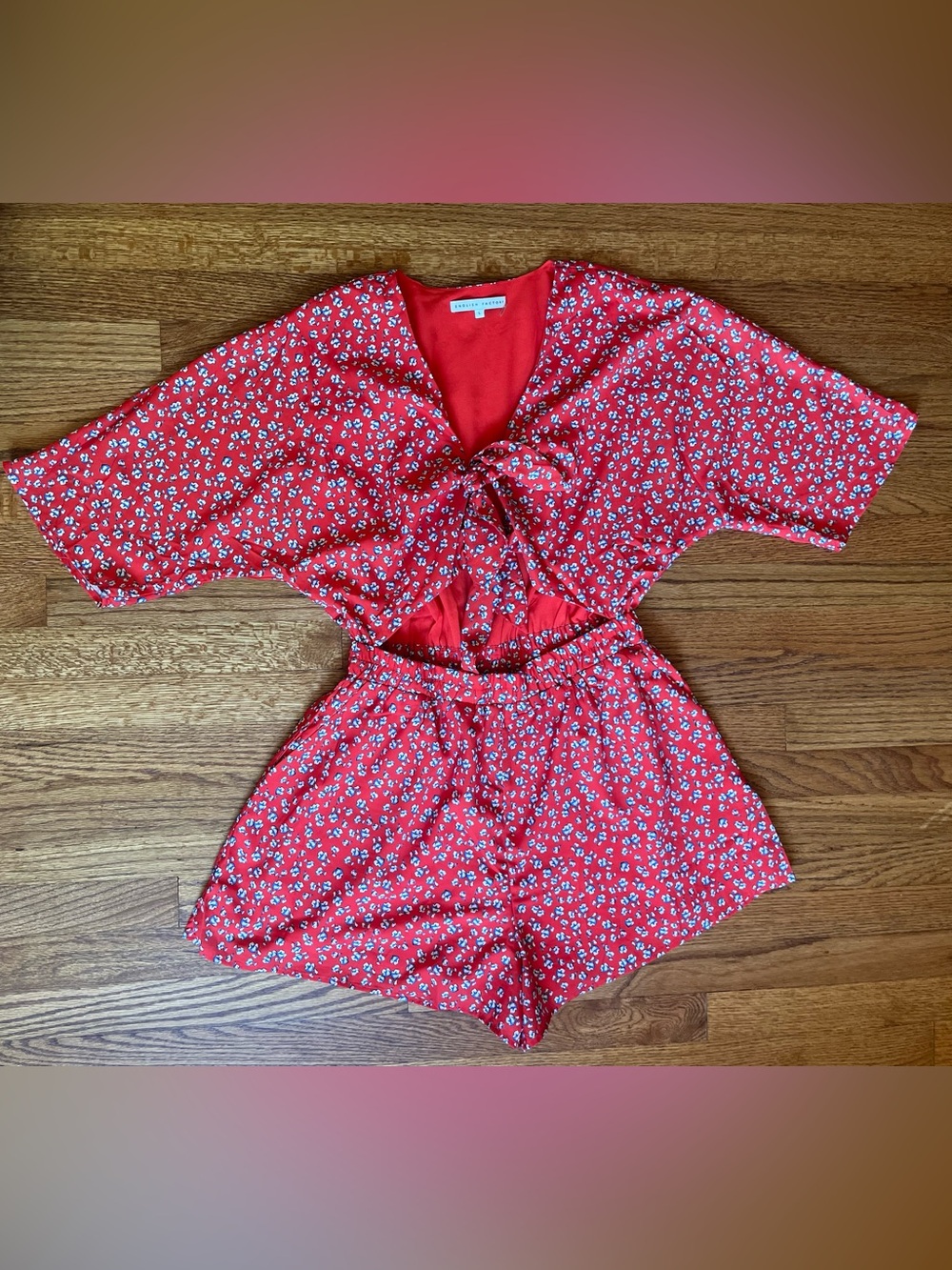 Red Floral Tie-Front Romper